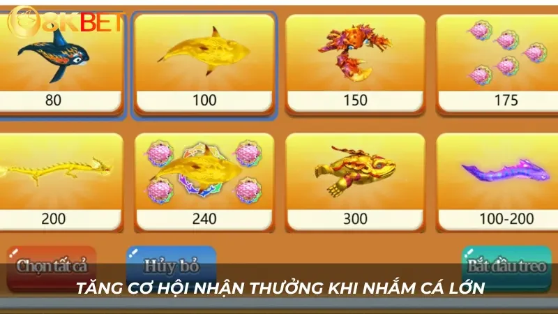 Tăng cơ hội nhận thưởng khi nhắm cá lớn